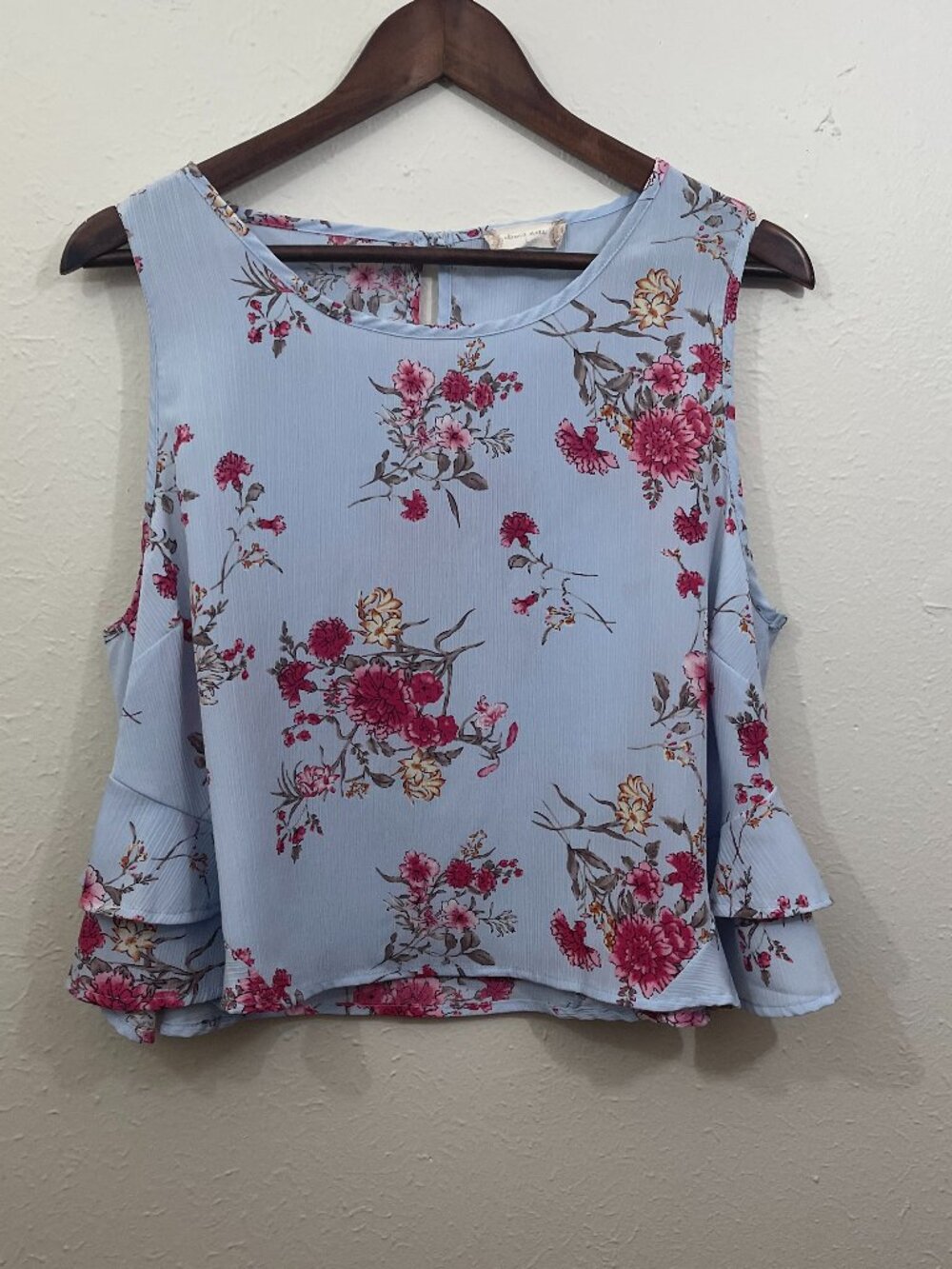 Altar'd State Sz L Sheer Baby Blue Floral Top